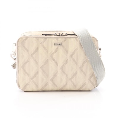 ディオール Dior メッセンジャー ポーチ CDダイヤモンド ショルダーバッグ バッグ PVCコーティングキャンバス レザー メンズ アイボリー系 2ESBC119DCO 【中古】