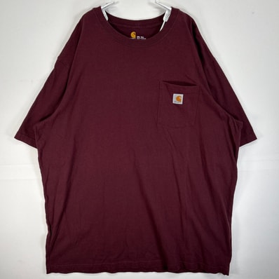 古着 カーハート Carhartt 半袖Tシャツ ワンポイント ロゴ 大きいサイズ 肉厚 クルーネック 2XL ワインレッド系 無地 メンズ