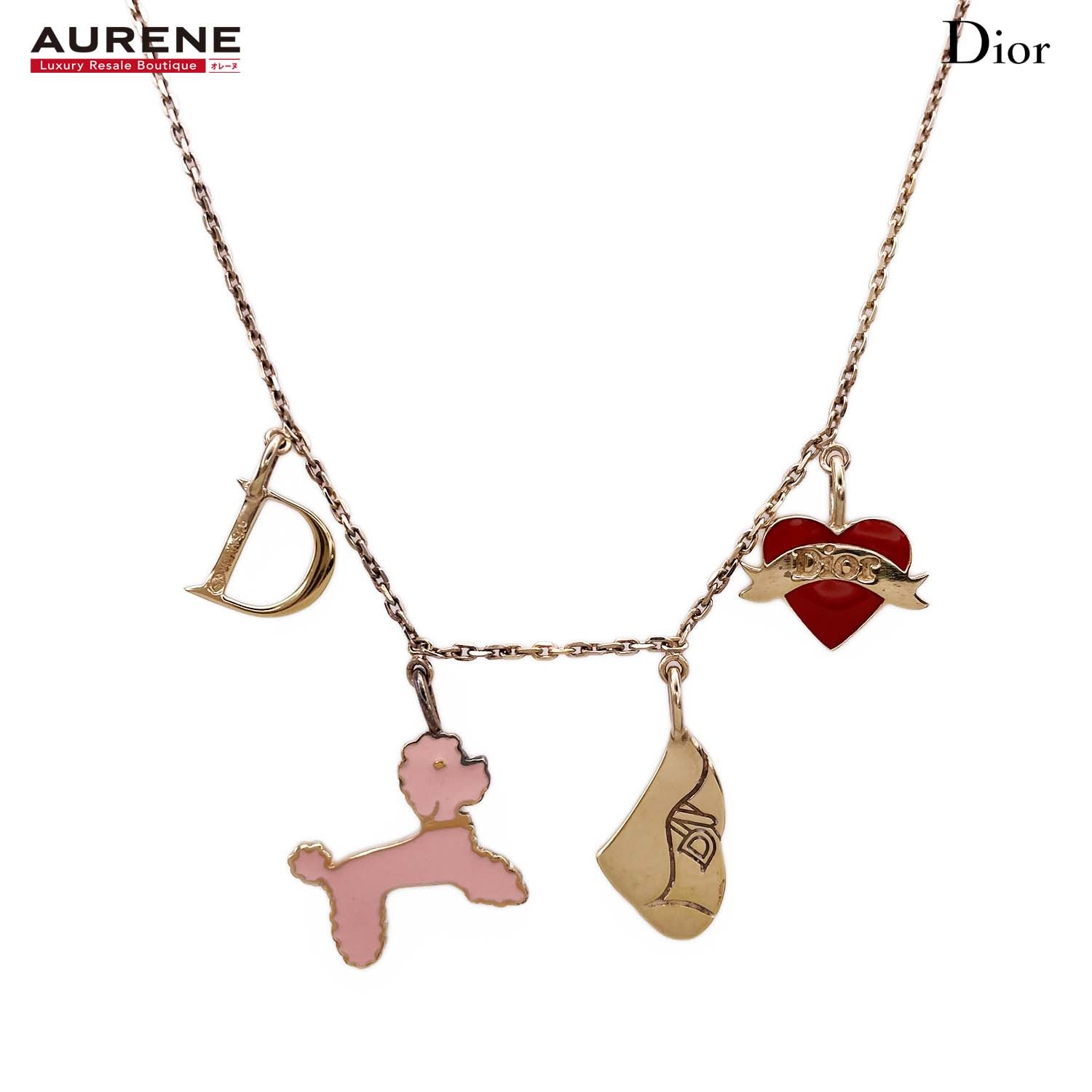 Dior ディオール ネックレス アイコンチャーム ロゴ ハート ヴェルメイユ SV925 ゴールド レディース
 【中古】