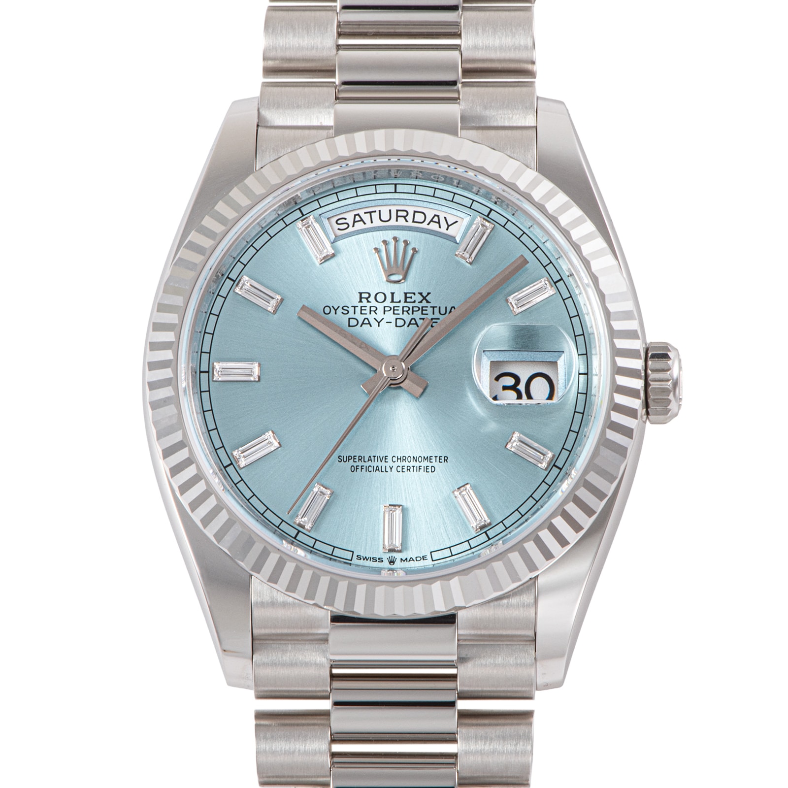 【未使用】ROLEX ロレックス デイデイト 128236A 保証書2026年 アイスブルー Pt950【中古】