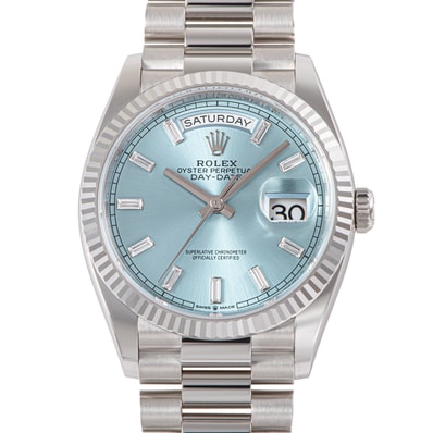 【未使用】ROLEX ロレックス デイデイト 128236A 保証書2026年 アイスブルー Pt950【中古】
