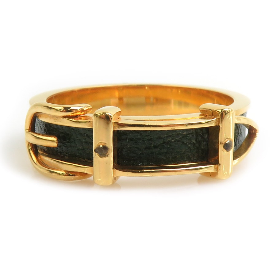 エルメス HERMES スカーフリング ベルトモチーフ メタル/レザー ゴールド/グリーン レディース【中古】 e61636a