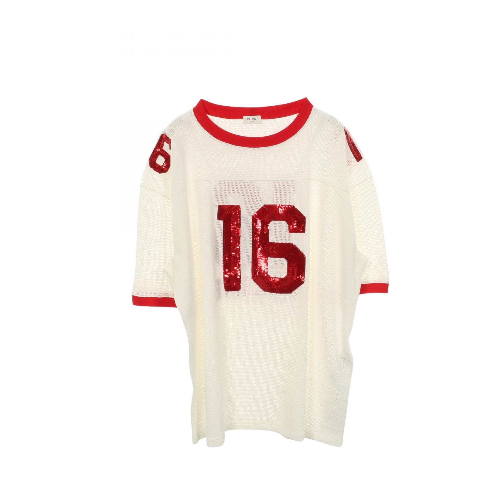 セリーヌ CELINE 16 エンブロイダリー 半袖Tシャツ 衣料品 トップス コットン メンズ ホワイト系 / レッド系 2X18D818I 【中古】