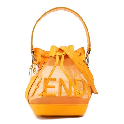フェンディ FENDI ハンドバッグ ショルダーバッグ モン トレゾール ミニ レザー/メッシュ オレンジ レディース 8BS010-AAYS【中古】 90201a