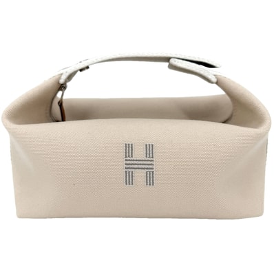HERMES エルメス ハンドバッグ ブリッドアブラックPM ポーチ トワルアッシュ ベージュ ホワイト 白 シルバー金具 レディース 美品【中古品】