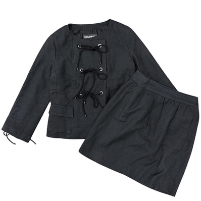 CHANEL シャネル セットアップ クルーズ ジャケット スカート アパレル 服 36 ブラック 黒 ゴールド金具 コットン レディース 秋 冬【中古品】