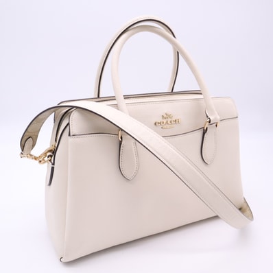 美品 COACH コーチ クロスグレインレザー ダーシー キャリーオール シグネチャー キャンバス ディテール CH290 2wayハンドバッグ クリーム グレインレザー レディース