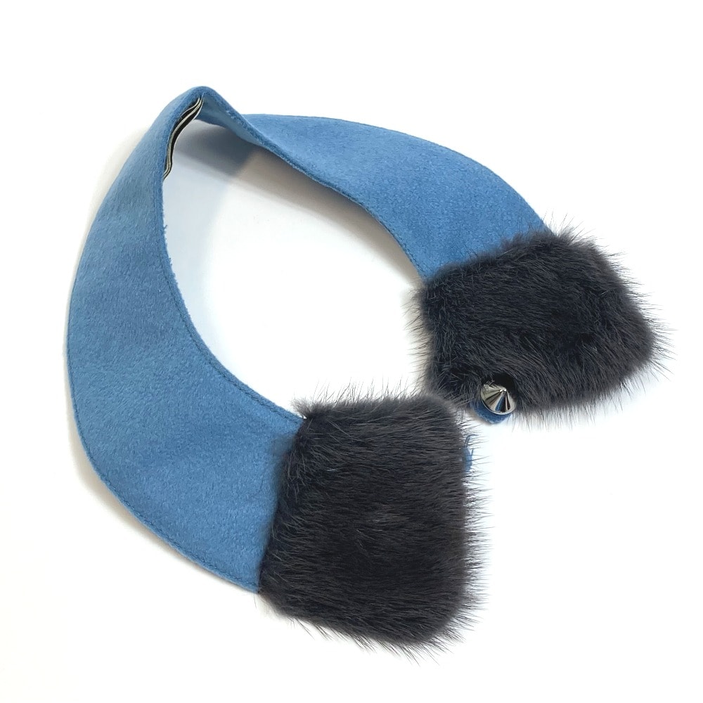 フェンディ FENDI アッタチドカラー 付け襟 ファッション小物 ファー アパレル 雑貨 カシミヤ ブルー×グレー