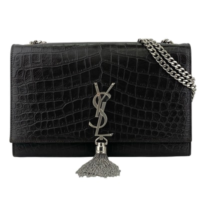 SAINT LAURENT PARIS サンローランパリ クロコ型押し ケイト タッセル スモール チェーン ショルダーバッグ 474366 レザー ブラック シルバー レディース【中古】
