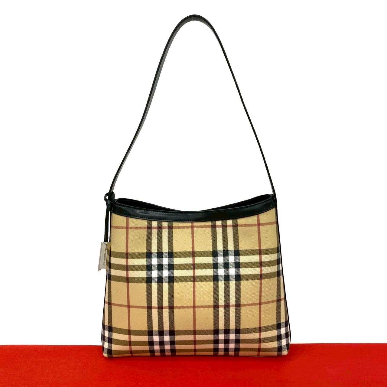 BURBERRY バーバリー ノバチェック 柄 レザー PVC ショルダーバッグ ブラック
 86089