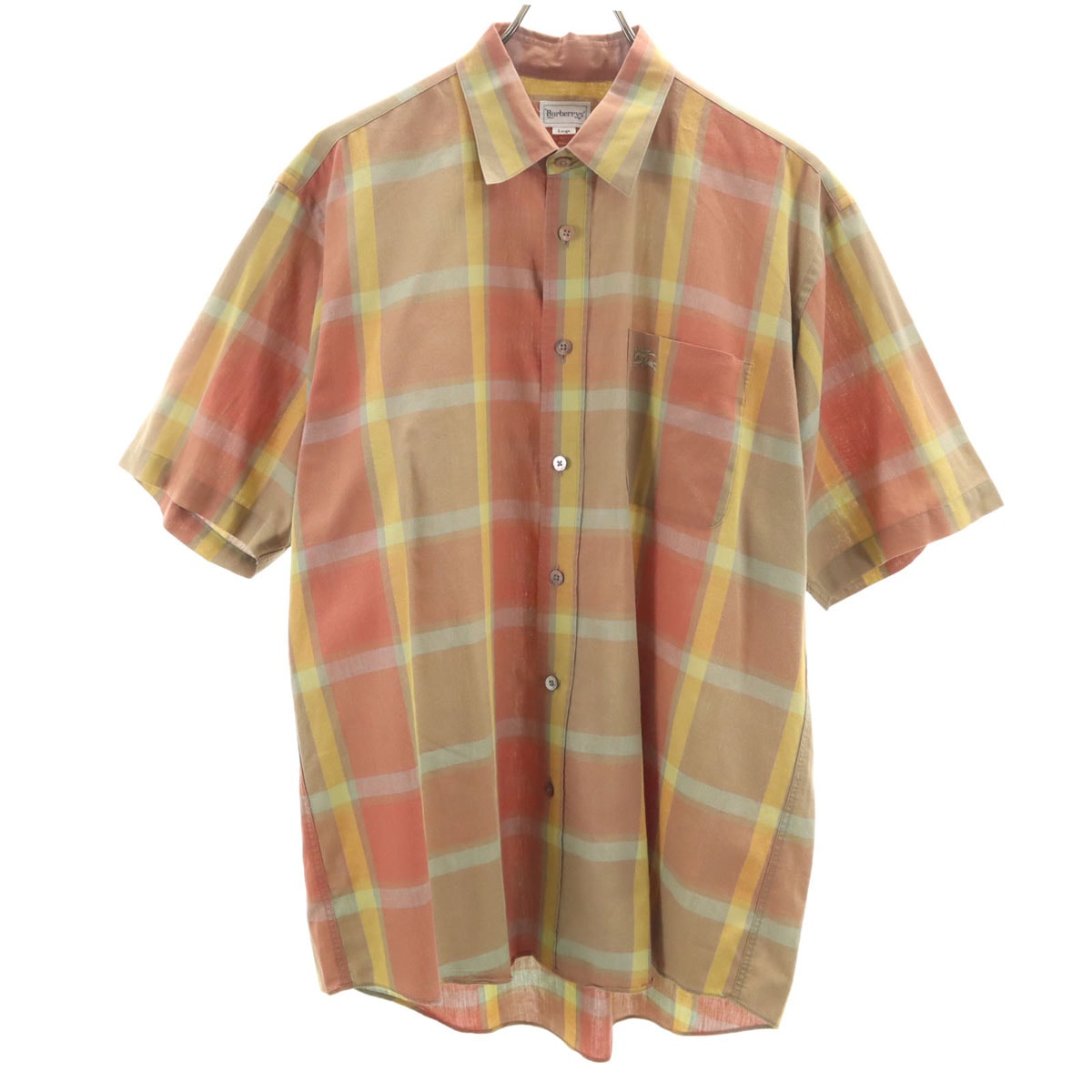 Burberrys バーバリーズ 90s リネンブレンド オールド チェック柄 半袖 シャツ L ベージュブラウン