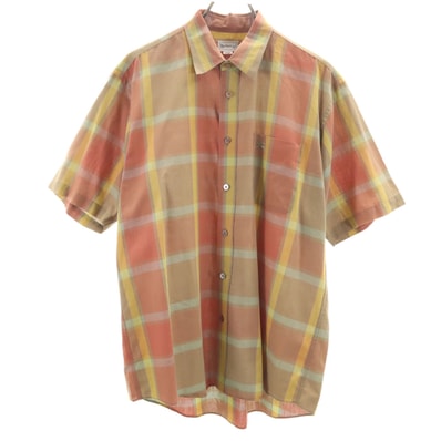 Burberrys バーバリーズ 90s リネンブレンド オールド チェック柄 半袖 シャツ L ベージュブラウン