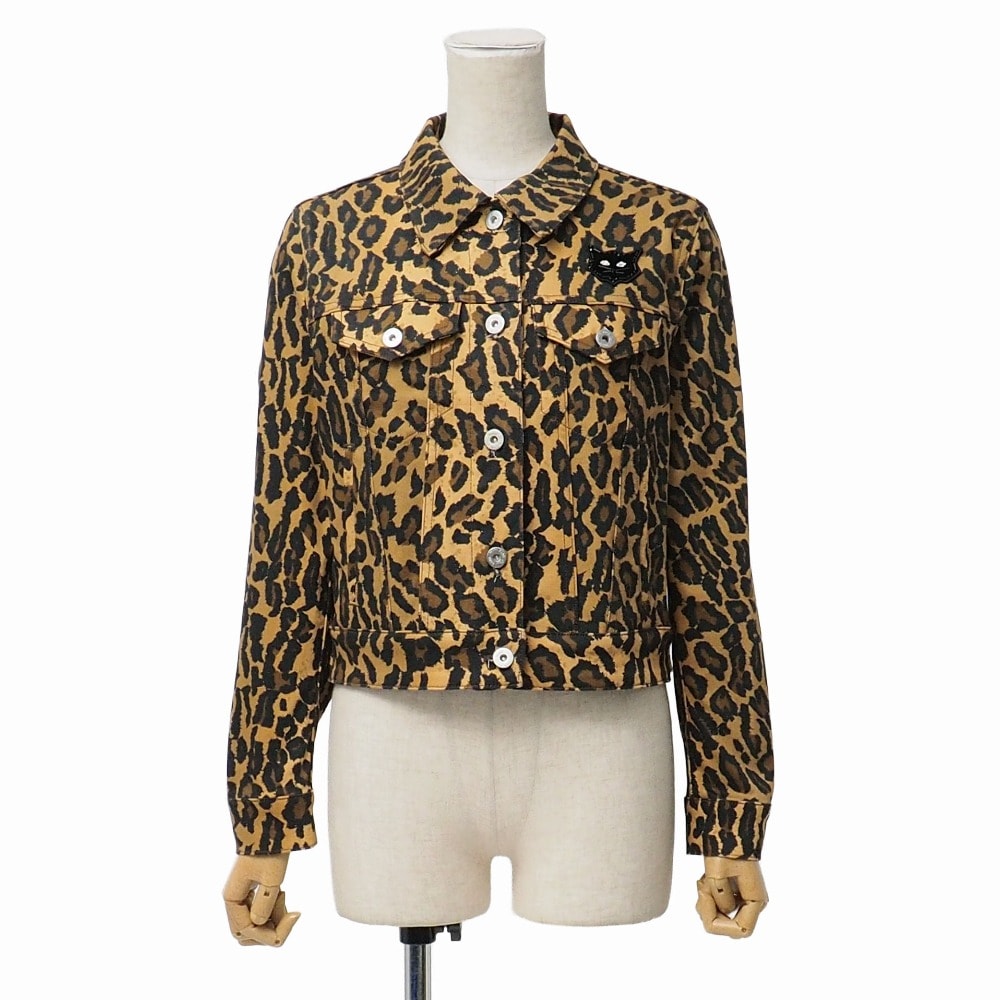 ■美品■MIUMIU ミュウミュウ ジャケット サイズ38 レオパード ヒョウ柄 キャットモチーフ ビーズ×ラインストーン イタリア製 ブランド古着【中古】20260629/RA9926