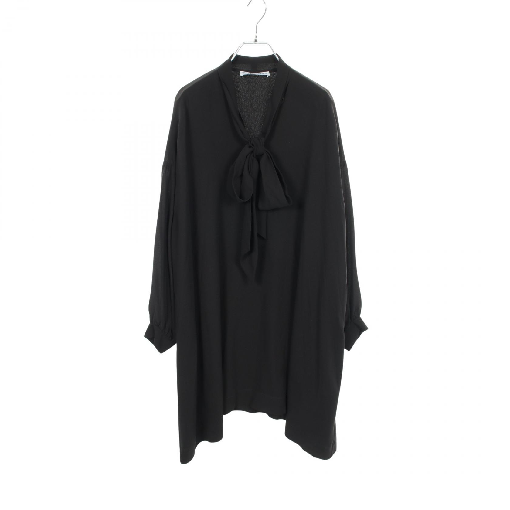 バレンシアガ BALENCIAGA シフォン ボウタイ ワンピース 衣料品 トップス シルク レディース ブラック系 492458 【中古】