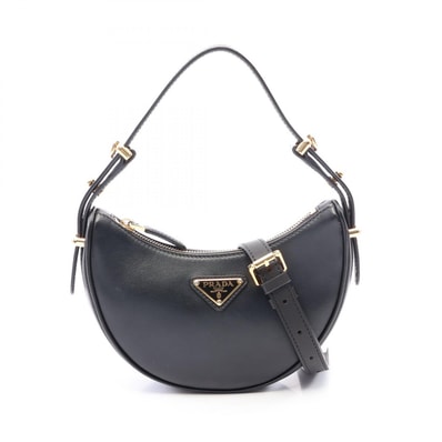 プラダ PRADA SOFT CALF アーケ 2WAY ハンドバッグ バッグ レザー レディース ブラック系 1BC194 【中古】