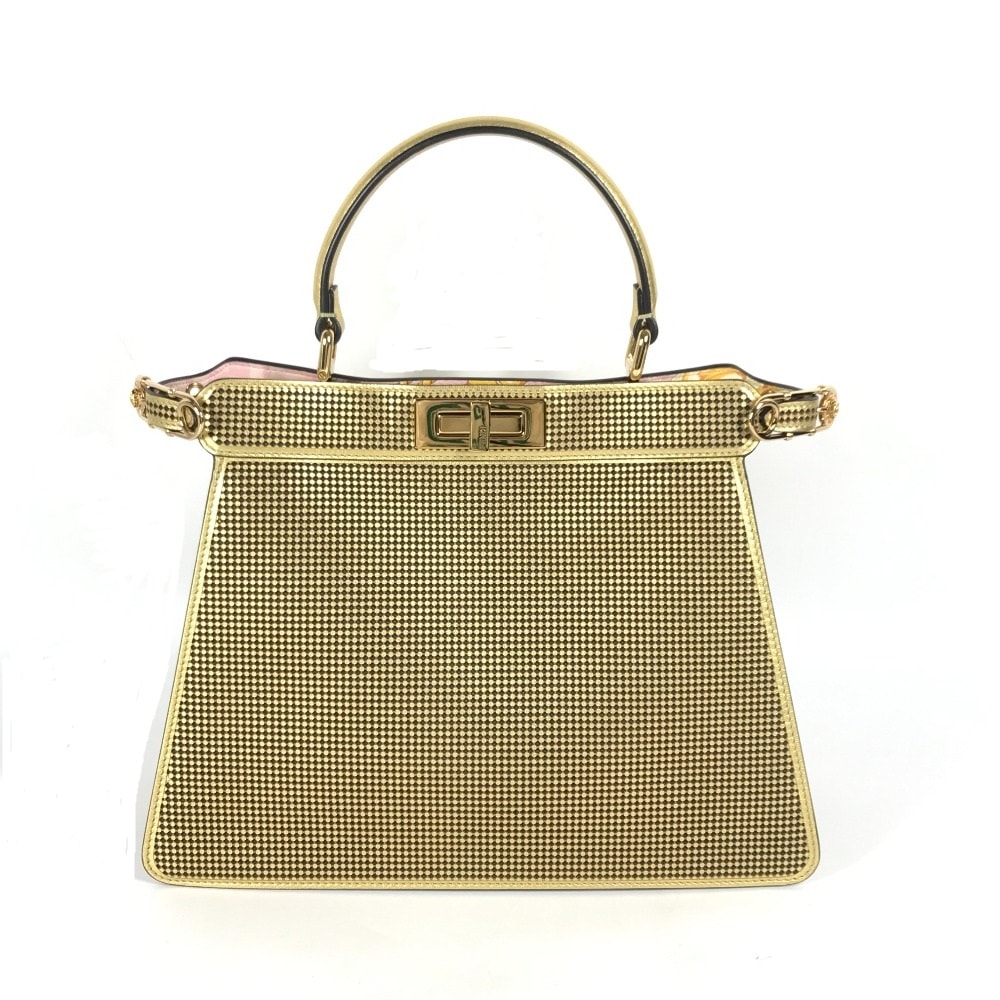 フェンディ FENDI FENDACE フェンダーチェ ピーカブー ミディアム ISEEU ミディアム 8BN321 ヴェルサーチ VERSACE コラボ 2WAY ショルダーバッグ カバン ハンドバッグ レザー ゴールド 美品