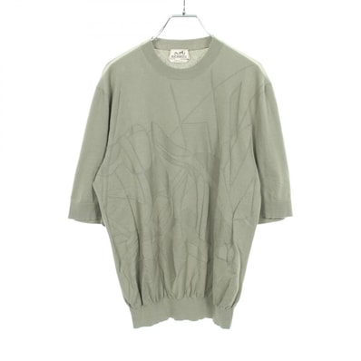 エルメス HERMES Selles en Fragments 半袖 ニット 衣料品 トップス コットン メンズ グリーン系 【中古】