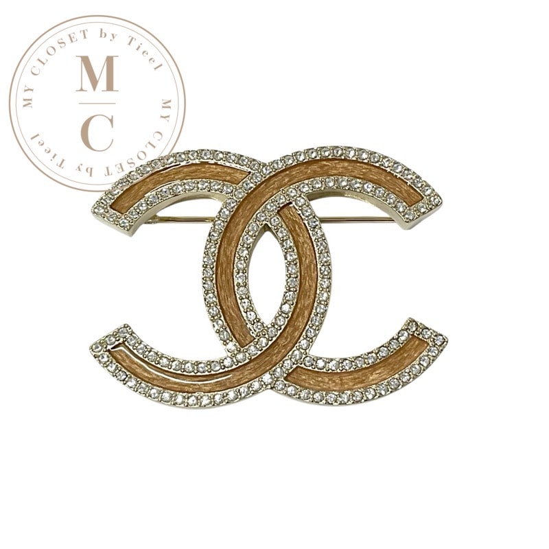 シャネル CHANEL ブローチ コサージュ ゴールド ココマーク ラインストーン ウッド調