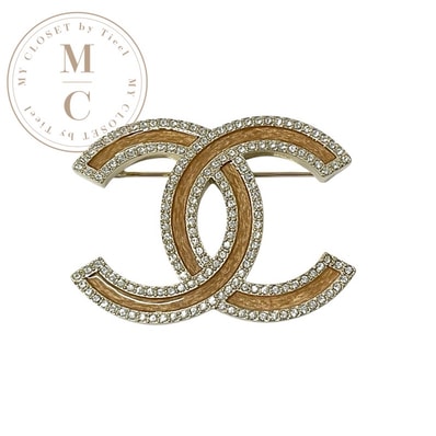シャネル CHANEL ブローチ コサージュ ゴールド ココマーク ラインストーン ウッド調