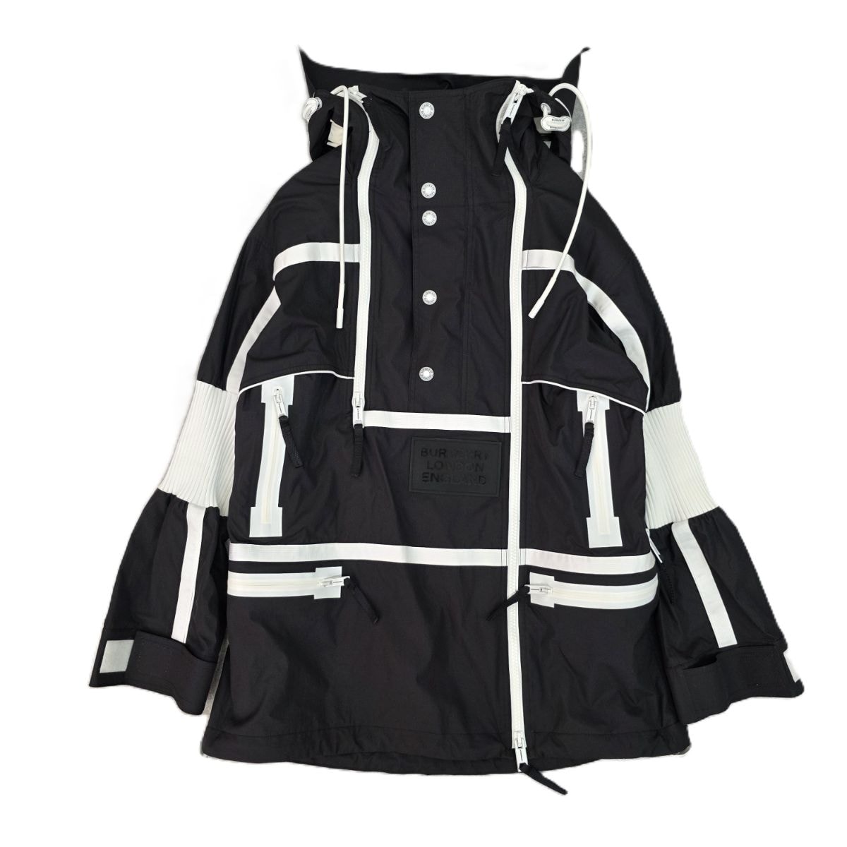 BURBERRY バーバリー リコンストラクテッド  リブ切り替え トラックジャケット ナイロンジャケット 4564559 40 ナイロン ブラック ホワイト  レディース【中古】