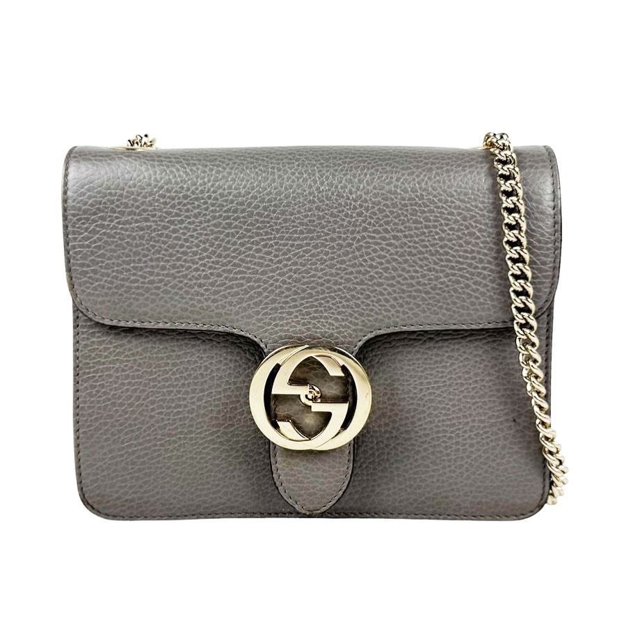 グッチ GUCCI ショルダーバッグ インターロッキングG レザー/メタル グレー/ライトゴールド レディース 510304【中古】 z11188