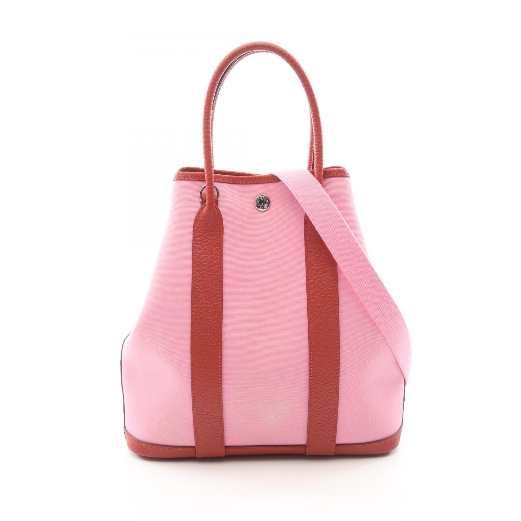 エルメス HERMES ガーデンファイルPM ピンク ルージュデュセス 2WAY トートバッグ バッグ キャンバス レザー カントリー トワルオフィシエ ピンク Y刻印(2020年製造) レディース ピンク系 / ボルドー系 【中古】