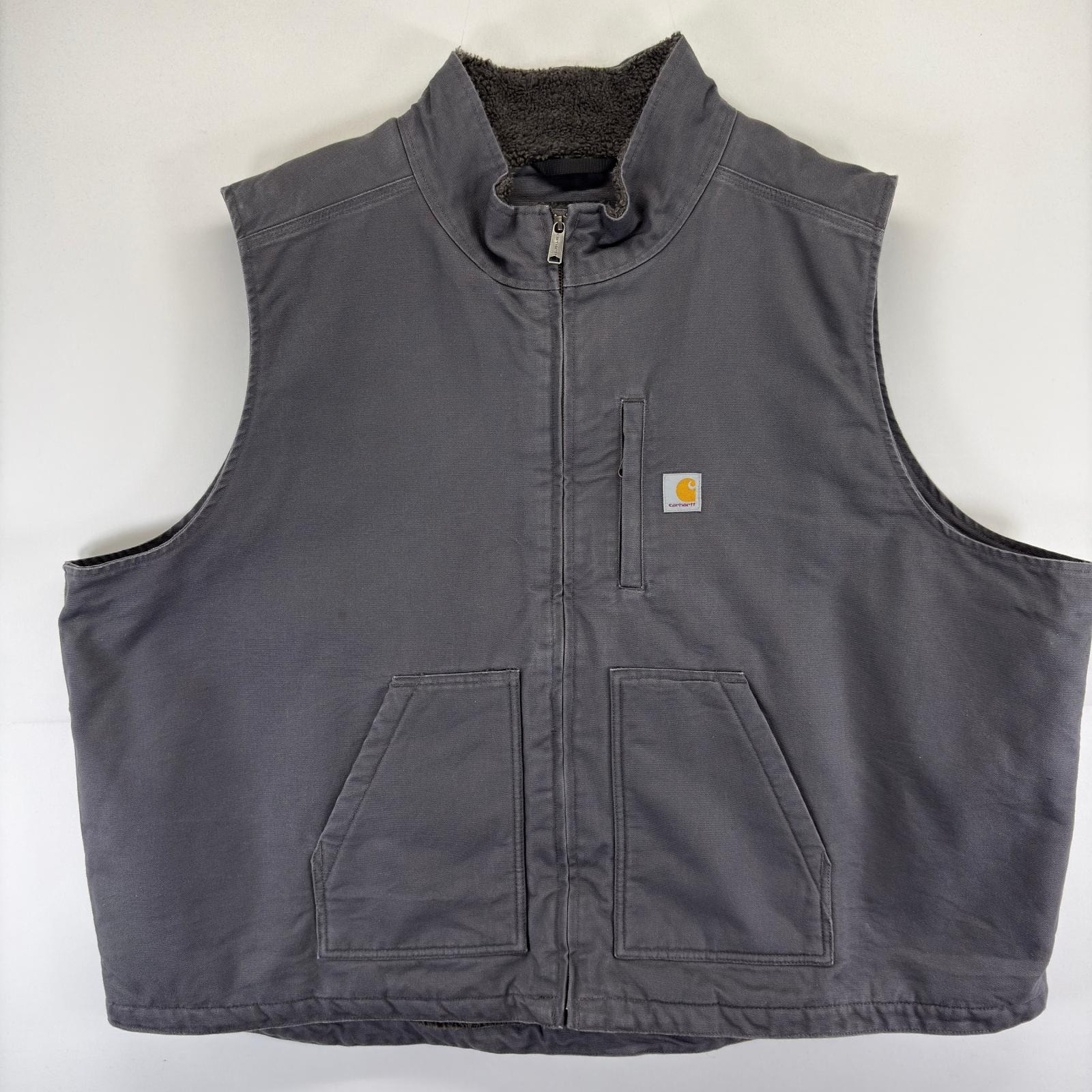 古着 カーハート Carhartt ベスト ダック フルジップ ワンポイント ロゴ ボアライナー 大きいサイズ ワーク 5XL  グレー メンズ
