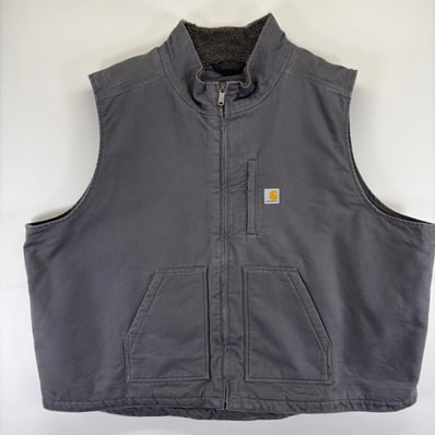 古着 カーハート Carhartt ベスト ダック フルジップ ワンポイント ロゴ ボアライナー 大きいサイズ ワーク 5XL グレー メンズ