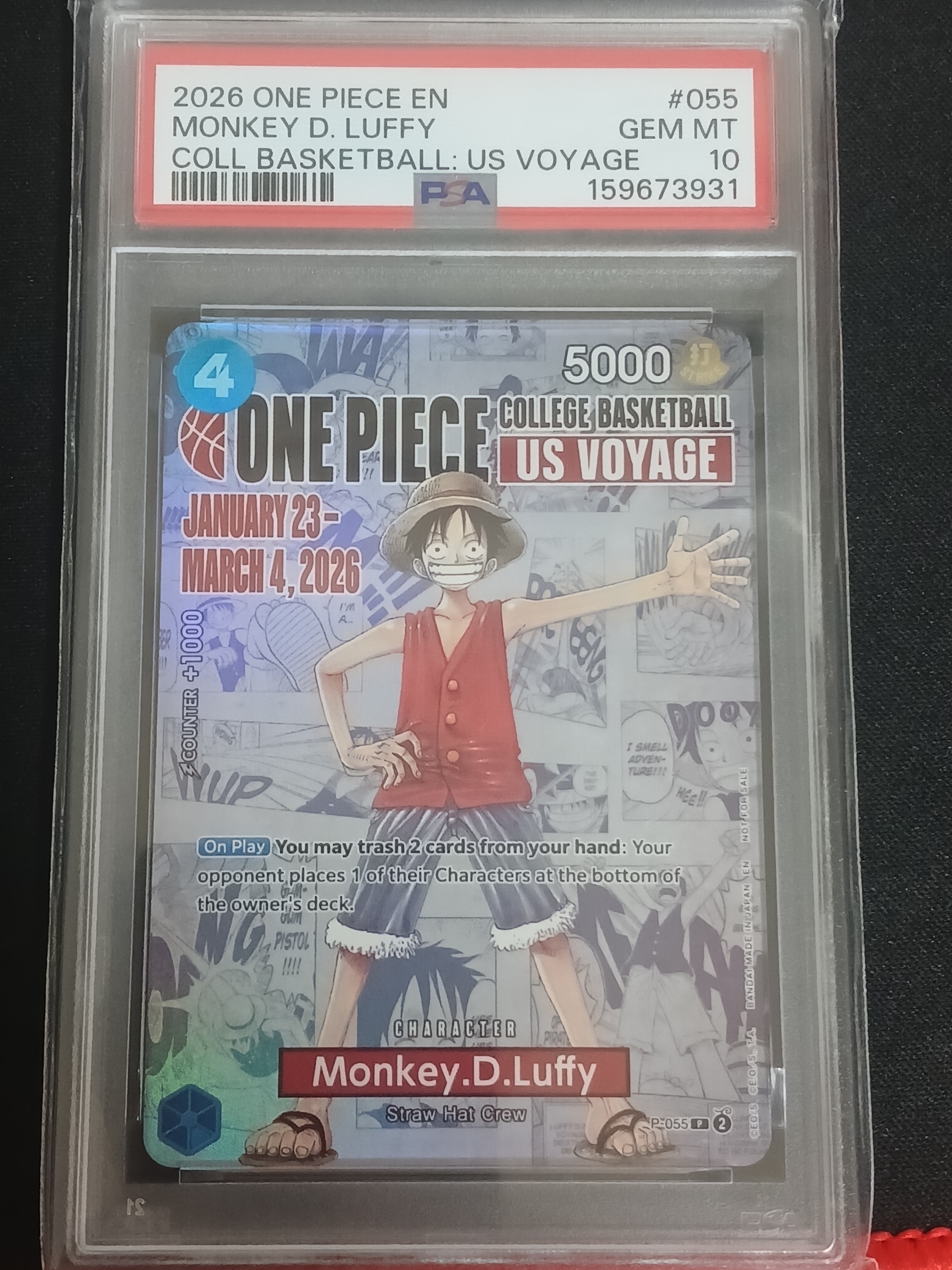 モンキー・D・ルフィ:P (開封済) [P-055]【英語版】(プロモーションカード「ワンピース カレッジ バスケットボール:USボヤージュ」)