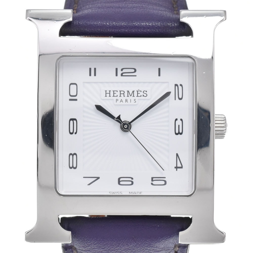 値下 エルメス HERMES HH1.810 Hウォッチ SS /レザー ホワイト クォーツ レディース 腕時計 M#148470