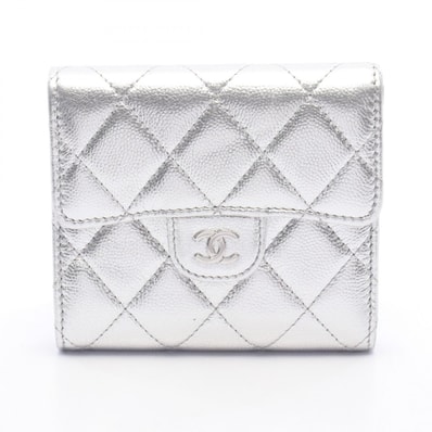 シャネル CHANEL クラシック スモール フラップ ウォレット 三つ折り財布 財布 キャビアスキン(グレインドカーフ) レディース シルバー系 AP0231 【中古】