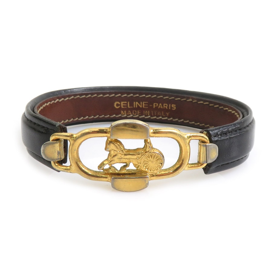 セリーヌ CELINE ブレスレット レザー/メタル ブラック/ゴールド レディース【中古】 e61740a