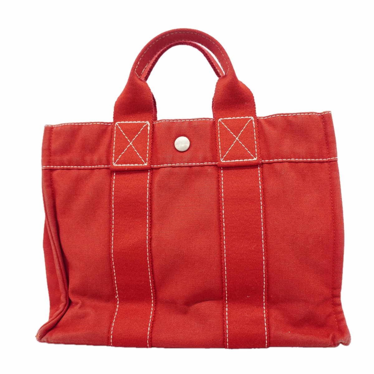 【6ke5247】エルメス トートバッグ ドーヴィルPM キャンバス レッド シルバー金具【中古】レディース