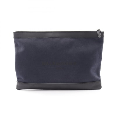 バレンシアガ BALENCIAGA NAVY CLIP L ネイビークリップ セカンドバッグ クラッチバッグ バッグ キャンバス レザー メンズ レディース ネイビー系 / ブラック系 【中古】