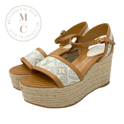 ルイヴィトン LOUIS VUITTON スターボードライン モノグラム サンダル 靴 シューズ レザー キャンバス ブラウン ホワイト 未使用 ウェッジソール 1854