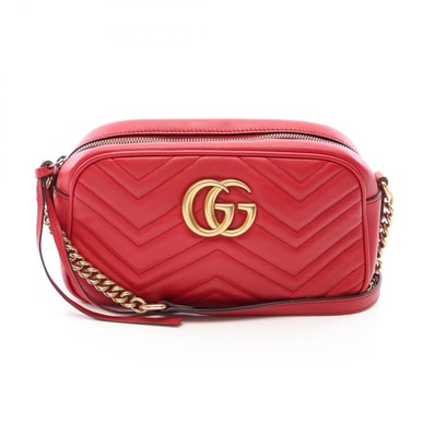 グッチ GUCCI GGマーモント ショルダーバッグ バッグ レザー レディース レッド系 447632 【中古】