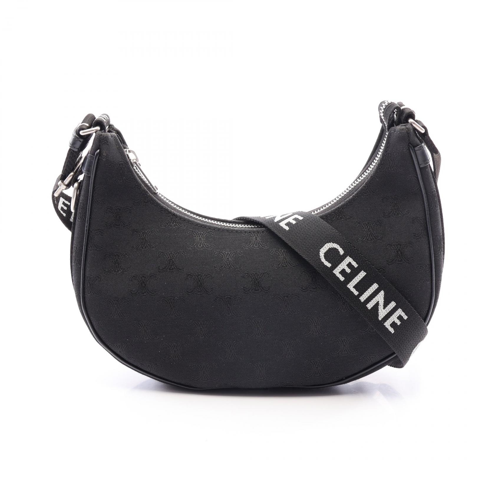 セリーヌ CELINE ミディアム アヴァ ウィズ ストラップ トリオンフ ショルダーバッグ バッグ キャンバス レザー レディース ブラック系 19696 【中古】