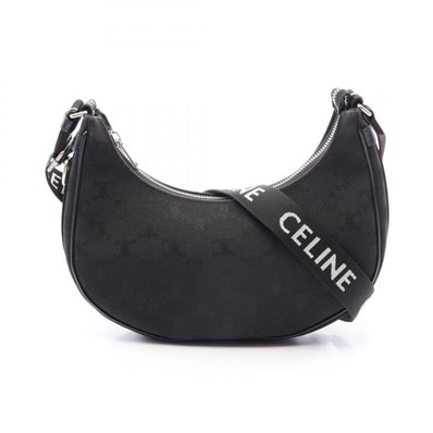 セリーヌ CELINE ミディアム アヴァ ウィズ ストラップ トリオンフ ショルダーバッグ バッグ キャンバス レザー レディース ブラック系 19696 【中古】