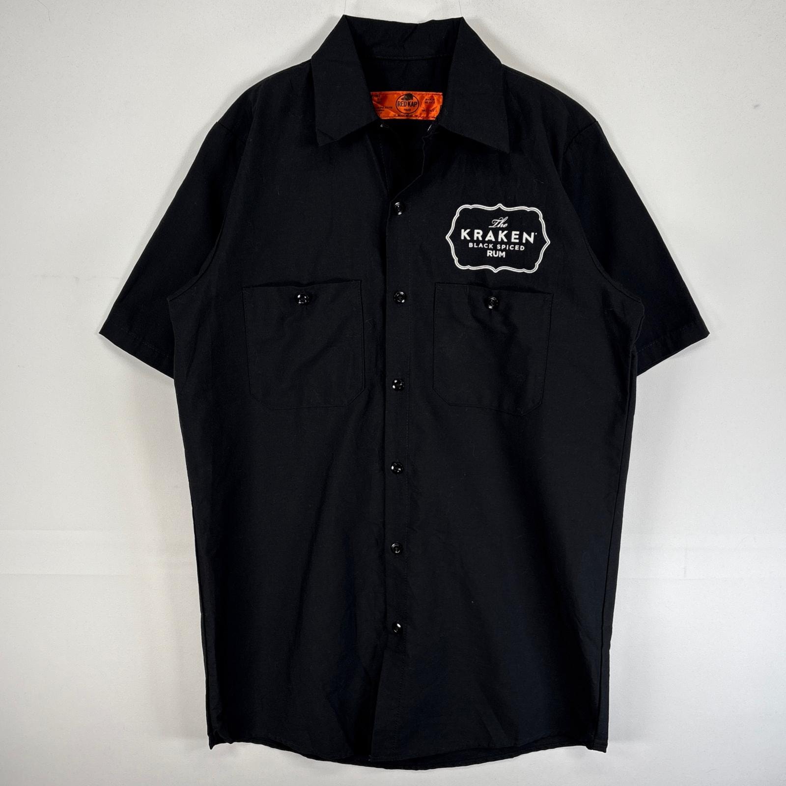古着 レッドキャップ RED KAP 半袖シャツ ワーク 胸ポケ クラーケン S  ブラック 両面プリント メンズ