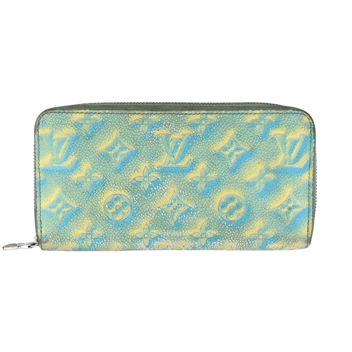LOUIS VUITTON ルイヴィトン モノグラム アンプラント サマー スターダスト ブルー イエロー シルバー金具 レザー 長財布 ラウンドファスナー 604100 【中古】