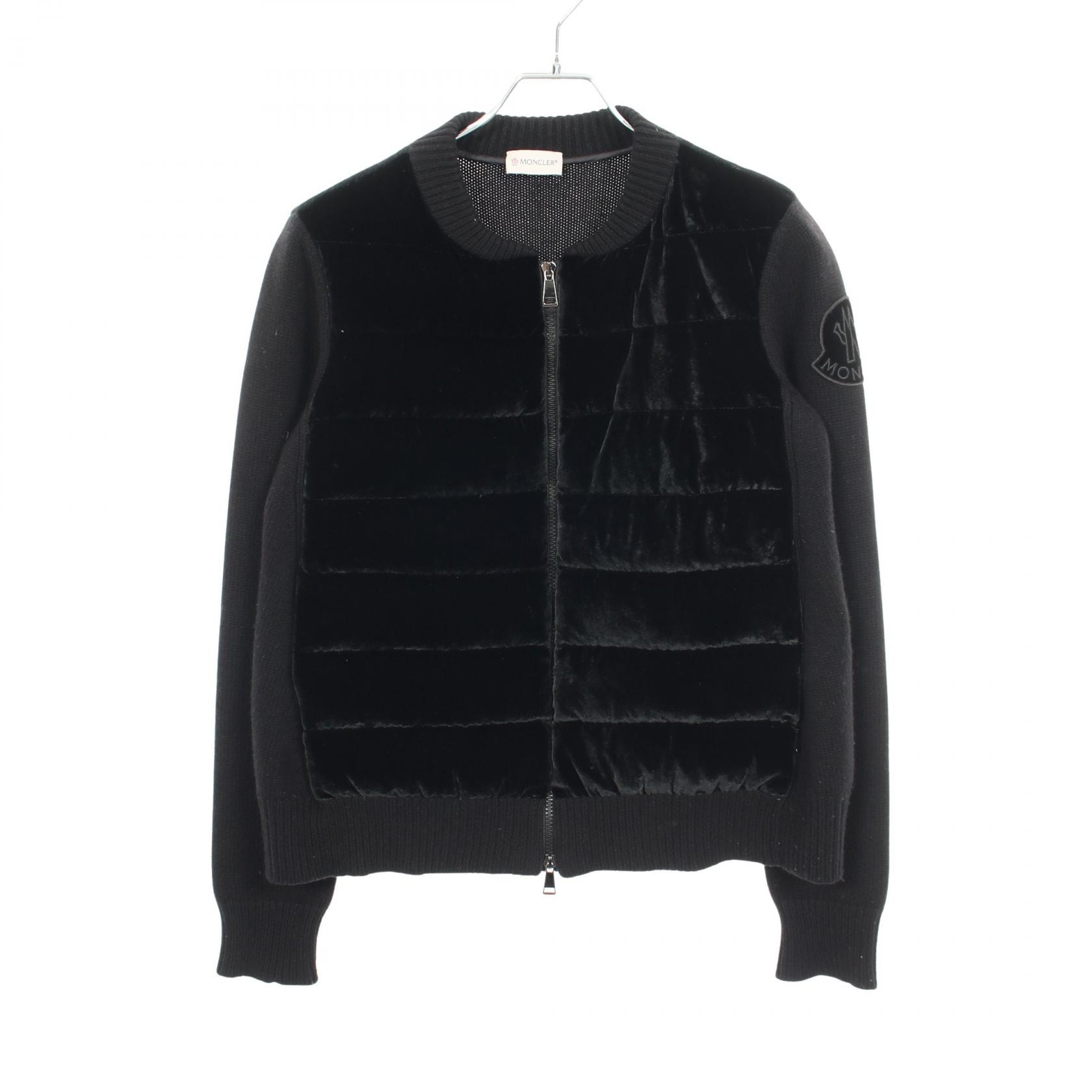 モンクレール MONCLER ベロア ニット切替 ダウンジャケット 衣料品 アウター ウール カシミヤ レーヨン レディース ブラック系 9490800 【中古】