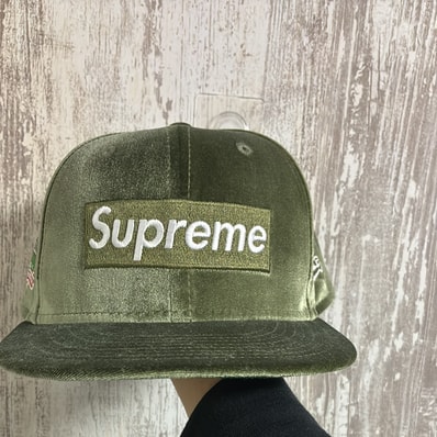 Supreme Velour Box Logo New Era "Olive"