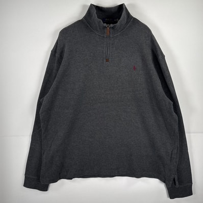 古着 ポロ・ラルフローレン POLO RALPH LAUREN 長袖 セーター ハーフジップ トレーナー ワンポイント 大きいサイズ 14041 グレー 無地 メンズ