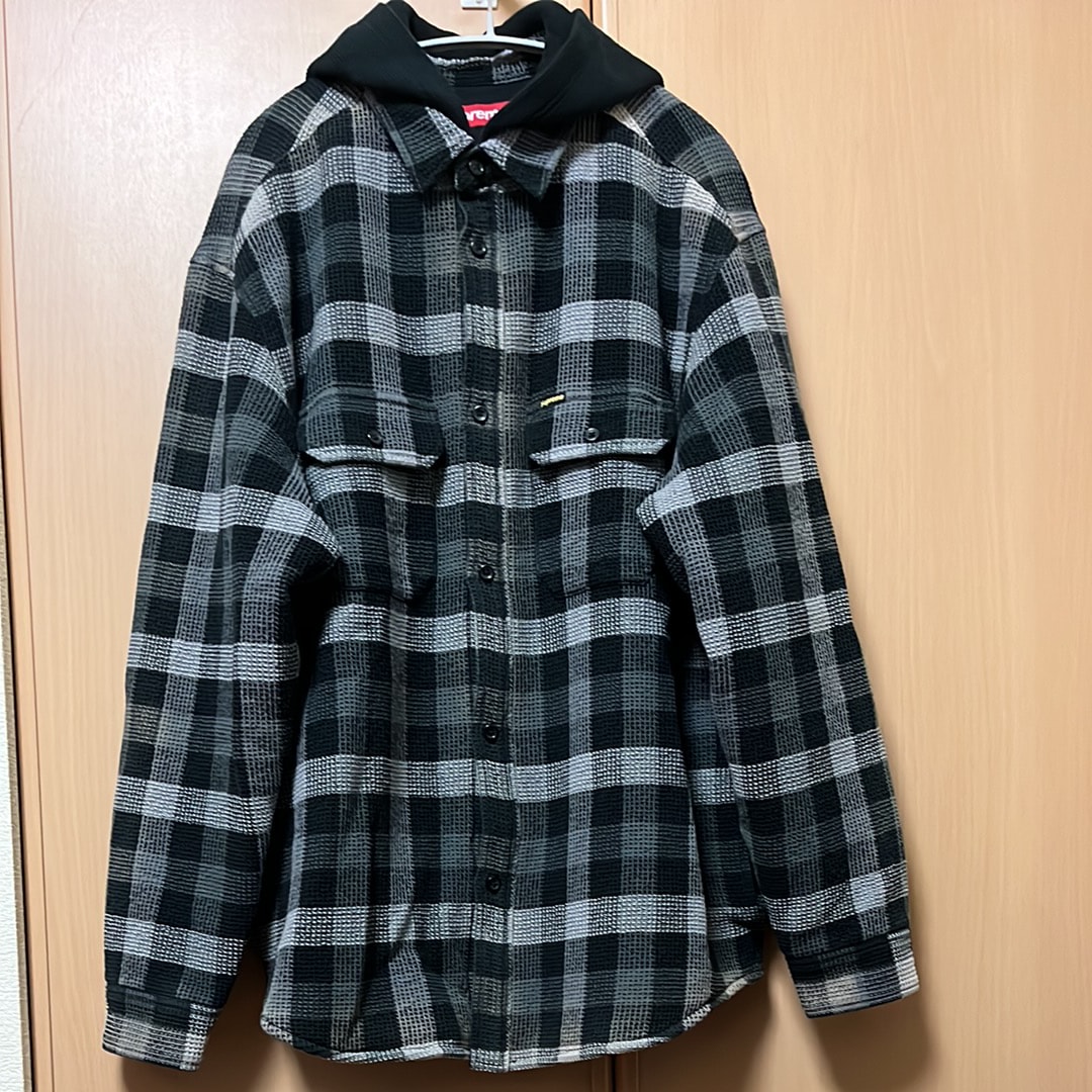Supreme Waffle Plaid Hooded Shirt "Black"