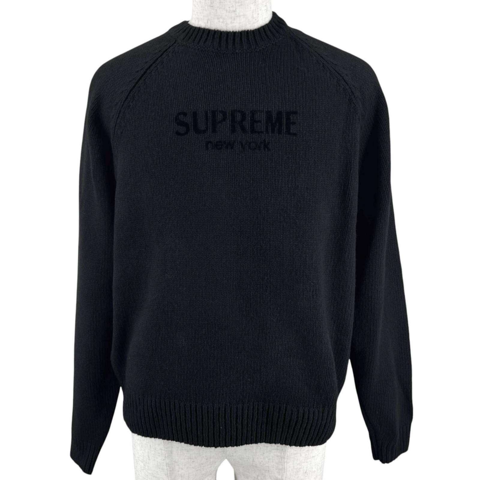 美品 シュプリーム セーター Flocked Logo Sweater ブラック メンズ S