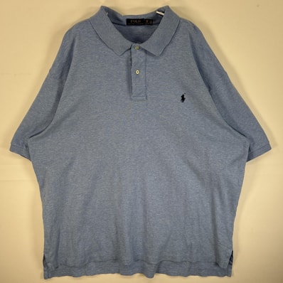 古着 ポロ・ラルフローレン POLO RALPH LAUREN 半袖 ポロシャツ ロゴ 刺繍 大きいサイズ 2ボタン 2XB 水色 無地 メンズ