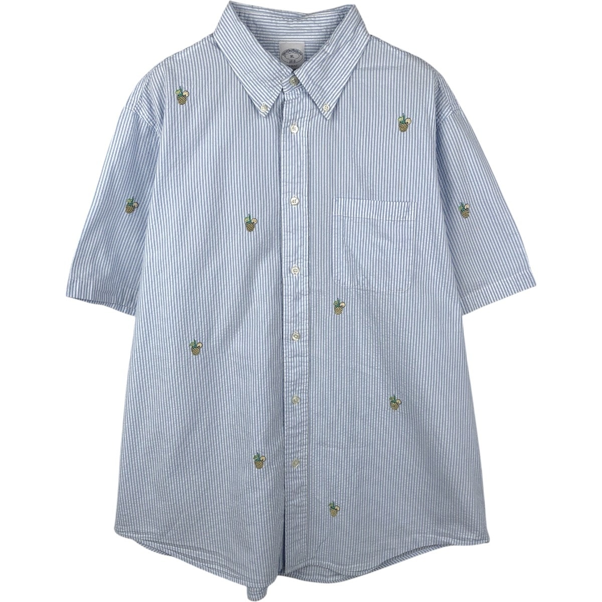 古着 ブルックスブラザーズ Brooks Brothers 1818 REGENT 総柄 シアサッカー 半袖 ボタンダウン ストライプシャツ メンズXL相当/eaa665171