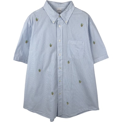 古着 ブルックスブラザーズ Brooks Brothers 1818 REGENT 総柄 シアサッカー 半袖 ボタンダウン ストライプシャツ メンズXL相当/eaa665171