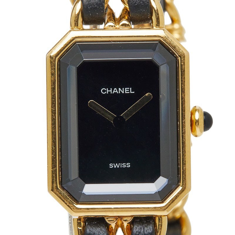 シャネル プルミエール 腕時計 サイズXL クオーツ ブラック文字盤 メッキ レザー レディース CHANEL 【中古】