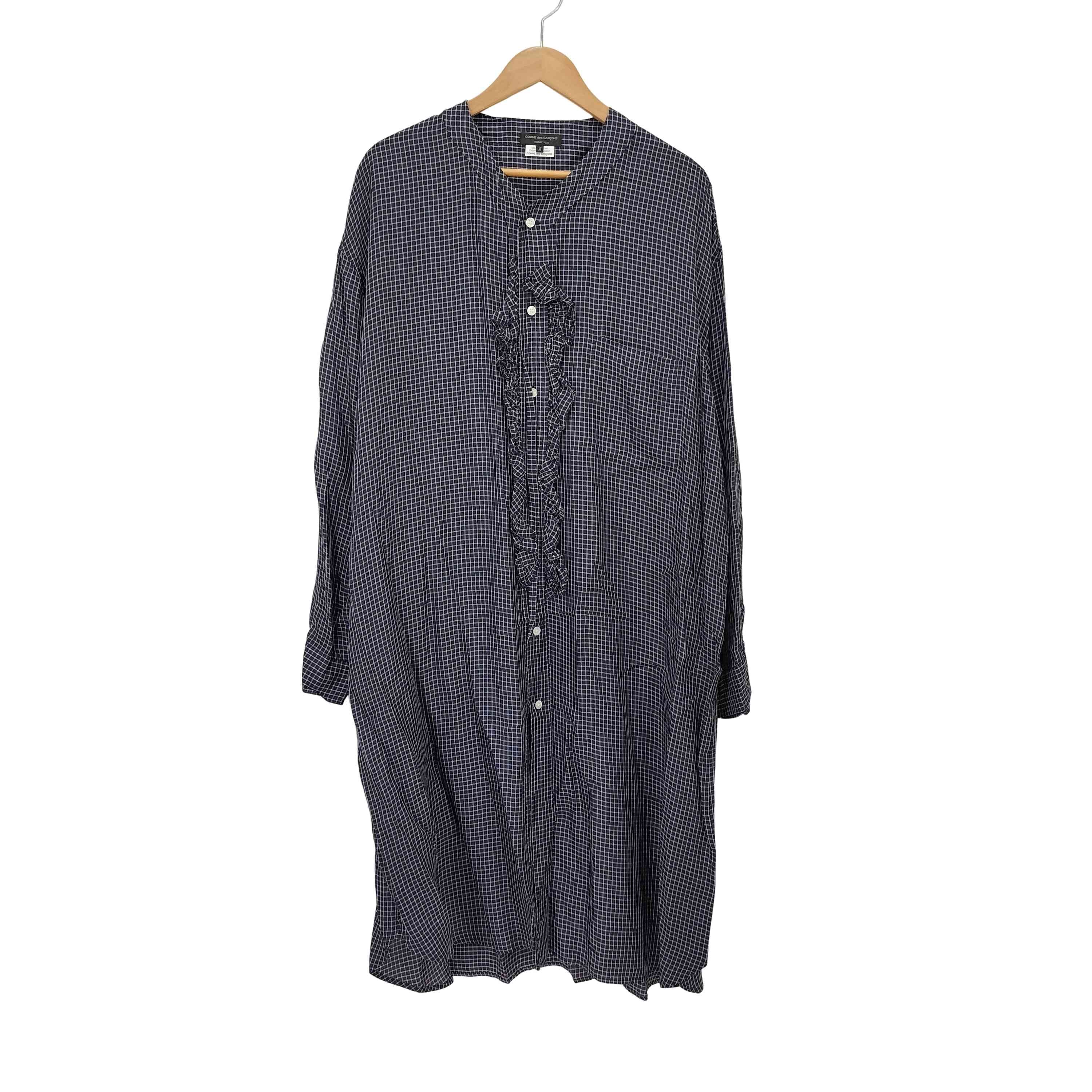 22SS 花の存在期 フリル チェック柄 ロングシャツ【1139886926322】